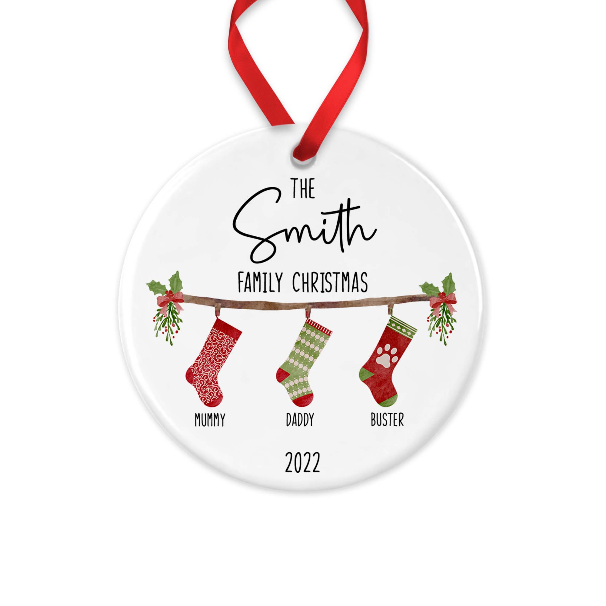 Personalised Family Christmas Ornament – Ceramic Christmas Bauble with Gift Box - Chicken Craft Ltd