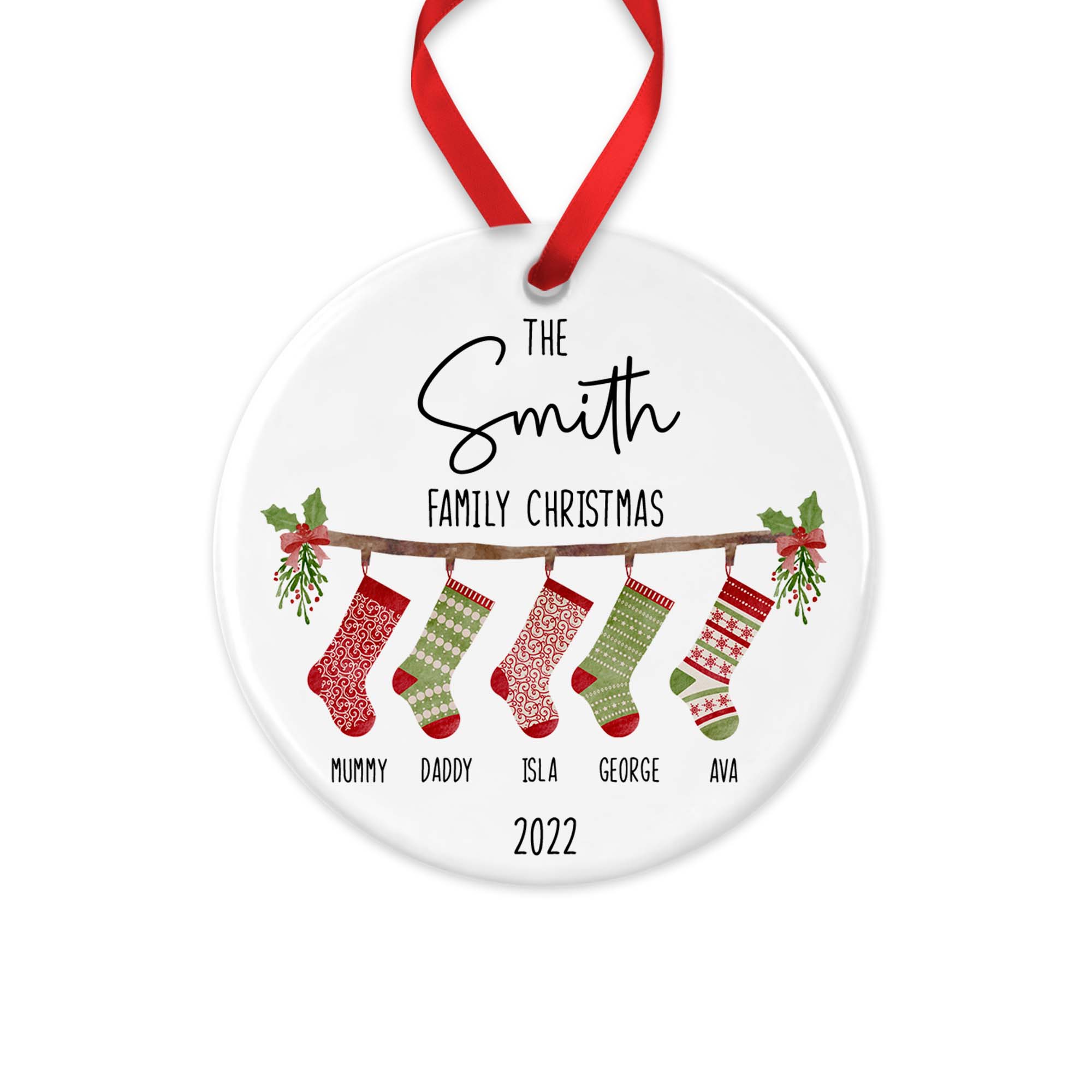 Personalised Family Christmas Ornament – Ceramic Christmas Bauble with Gift Box - Chicken Craft Ltd
