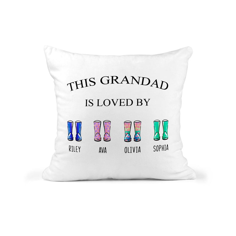 Personalised Dad Is Loved by Boot Cushion showing the visible cushion artwork styled view