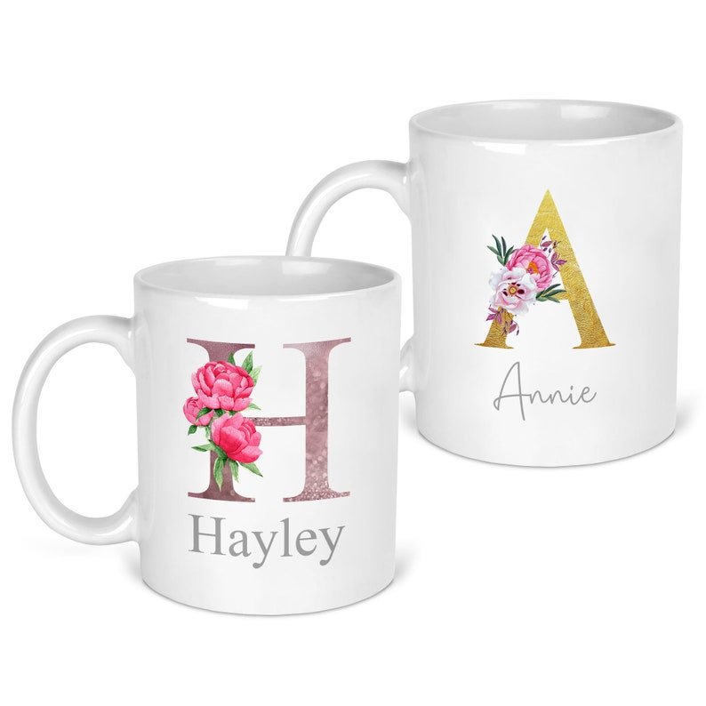 Personalised Floral Mug shown with printed design
