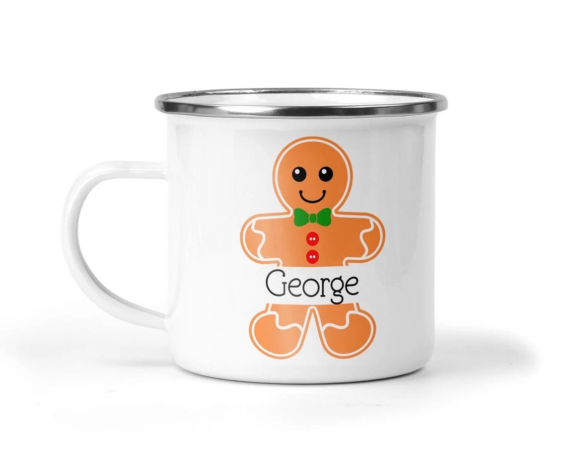 Personalised Gingerbread Girl Enamel Mug – Christmas Gift for Kids (12 oz) - Chicken Craft Ltd