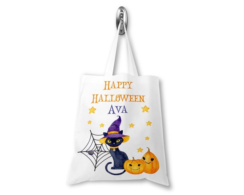 Personalised Cat Trick or Treat Tote Bag