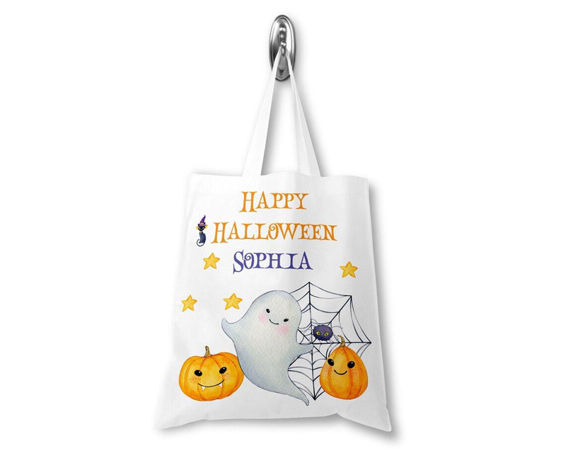 Personalised White Ghost Trick or Treat Tote Bag