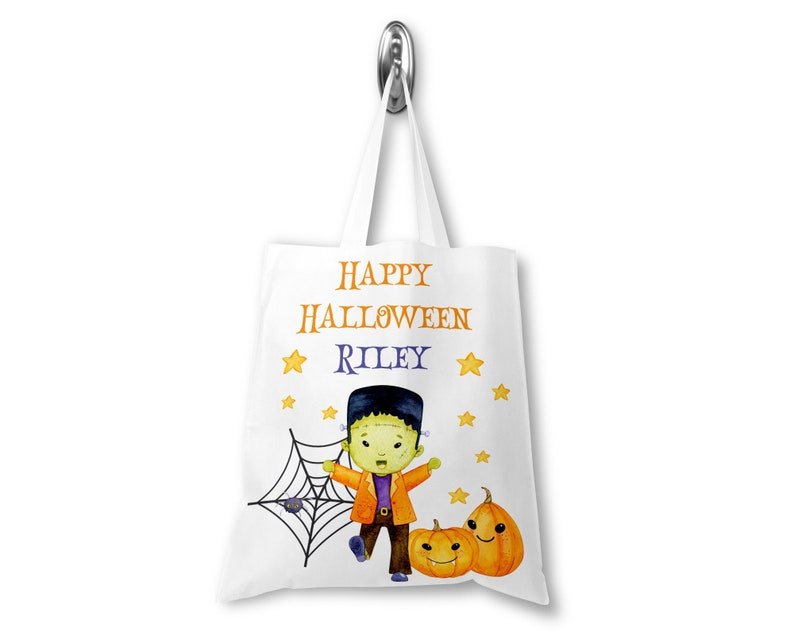 Personalised White Monster Trick or Treat Tote Bag