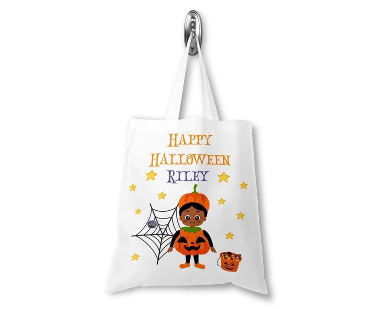Personalised White Pumpkin Trick or Treat Tote Bag