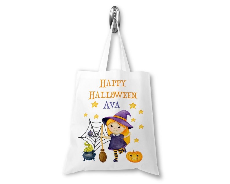 Personalised Witch and Cauldron Trick or Treat Tote Bag