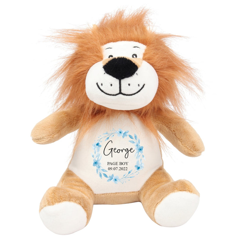 Personalised Lion Soft Toy for Page Boy with Name and Date showing Page Boy