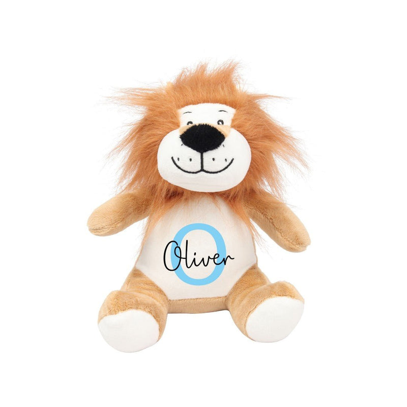 Personalised Lion Christening Soft Toy with Name and Initial showing initial