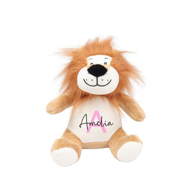 Personalised Lion Christening Soft Toy with Name and Initial showing initial