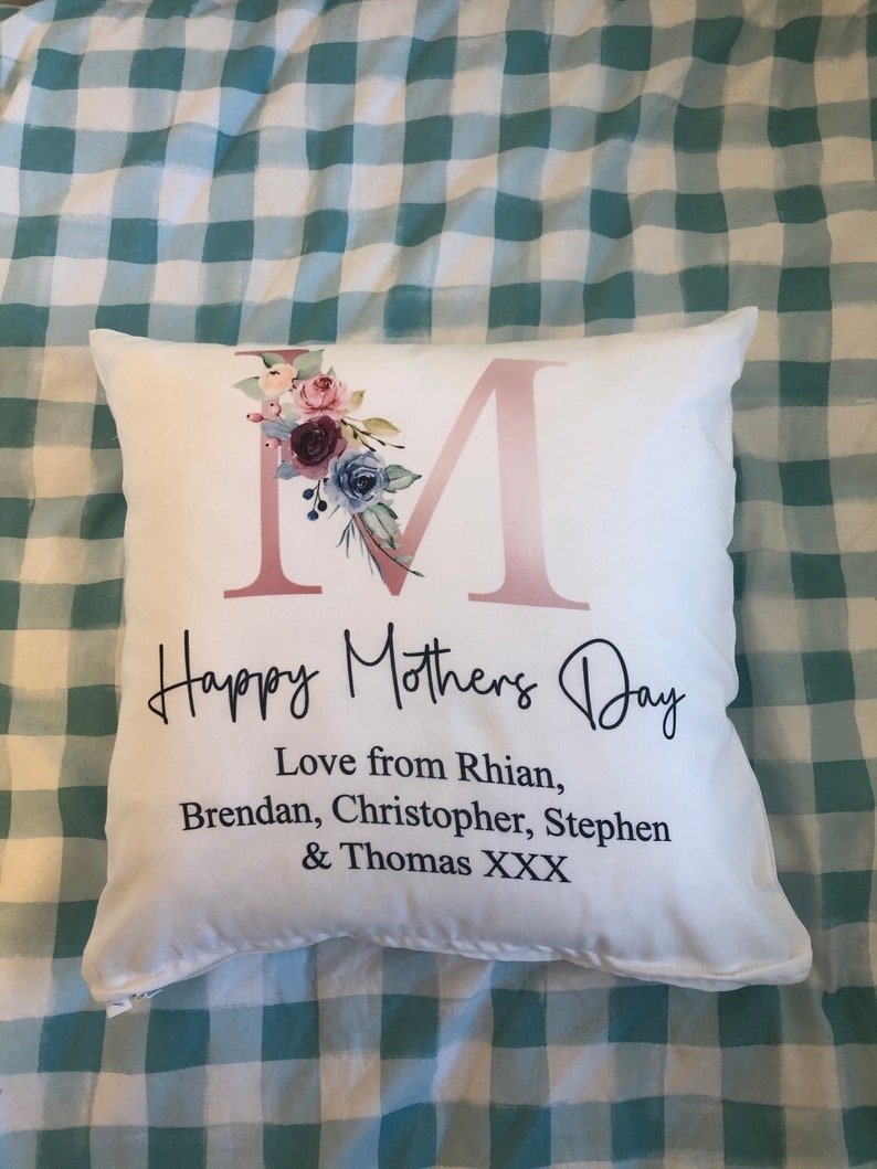 Personalised Mum Floral Cushion with Names showing a floral milestone design detail view