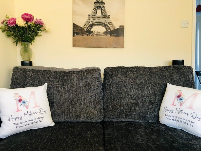 Personalised Mum Floral Cushion with Names showing a floral milestone design personalisation view