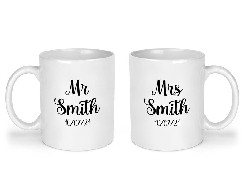 Personalised Mr and Mrs Wedding Mug Set shown with printed design