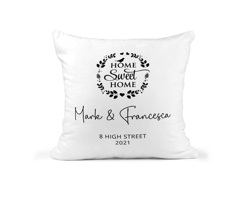 Personalised Home Sweet Home Cushion showing a new home design front view