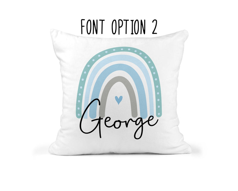 Personalised Rainbow Cushion with Name showing bright rainbow artwork alternate view