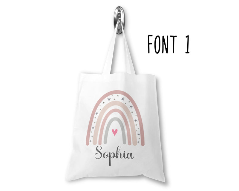 Personalised name tote bag with rainbow print