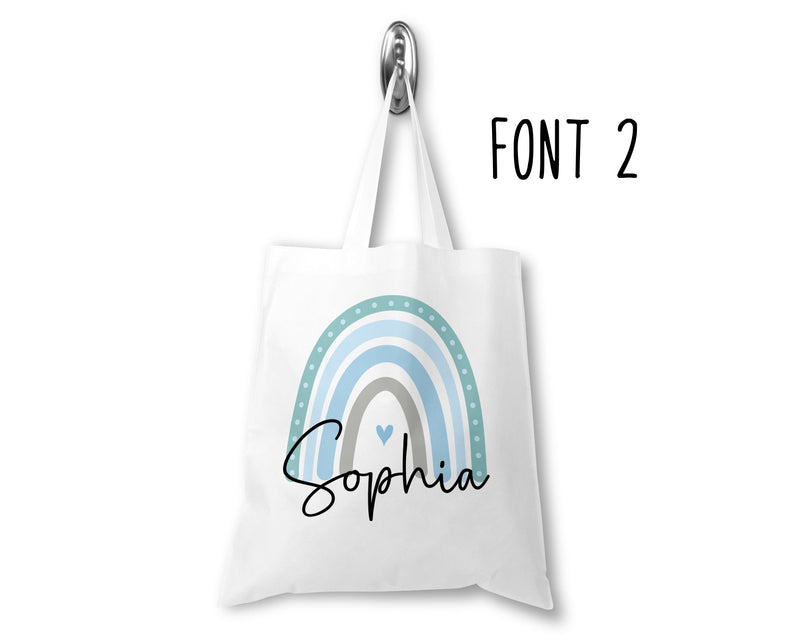 Personalised rainbow tote bag design detail