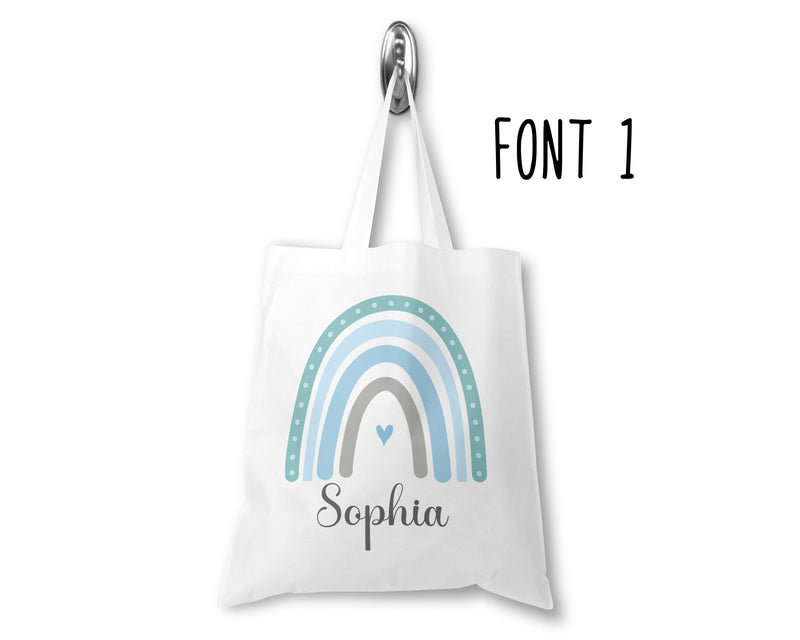 Rainbow tote bag printed with personalised name