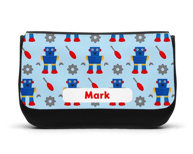 Personalised Blue Robot Pencil Case