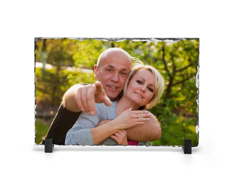 Personalised medium rectangle photo rock slate with natural edge