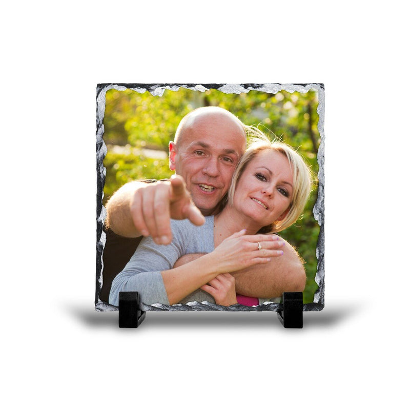 Personalised medium square photo rock slate with natural edge