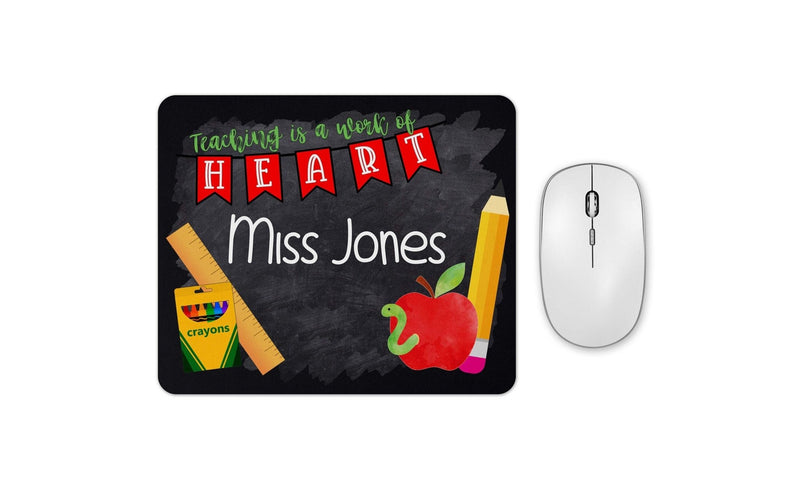 Personalised teacher mouse mat with printed school teacher name