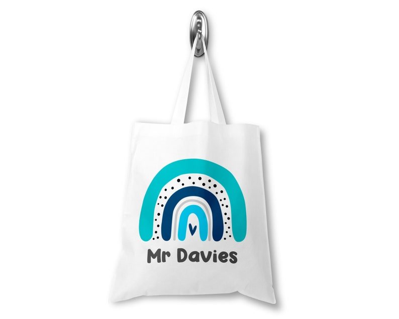 Personalised Blue Teacher Rainbow Tote Bag