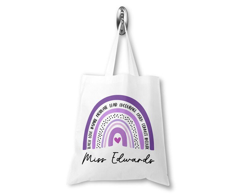 Personalised Purple Teacher Rainbow Tote Bag