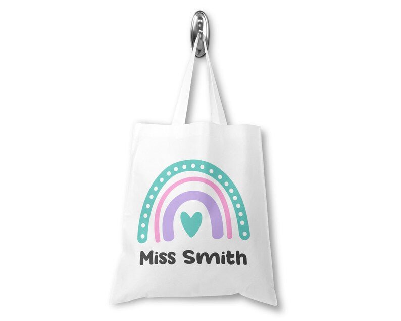 Personalised Teacher Heart Rainbow Tote Bag