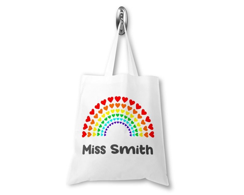 Personalised Teacher Rainbow Hearts Tote Bag