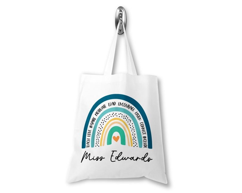 Personalised Teal Teacher Rainbow Tote Bag