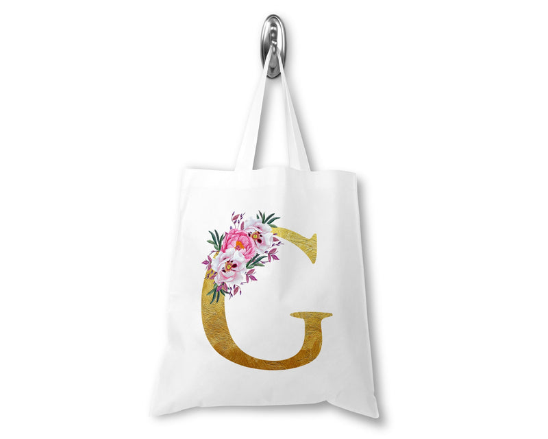 Personalised floral initial tote bag product view