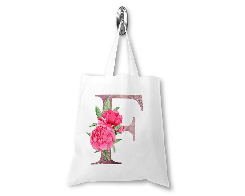 Floral initial tote bag printed with personalised name