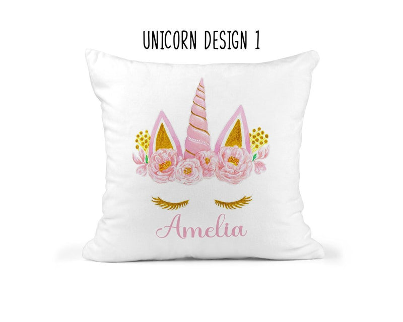 Personalised Unicorn Cushion with Name showing a playful unicorn design detail view