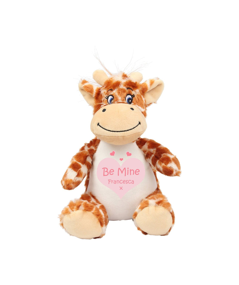 Personalised Giraffe Be Mine Valentine Soft Toy with Name showing Be Mine