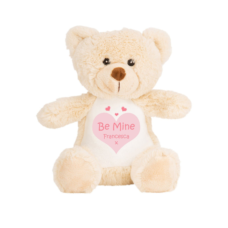 Personalised Teddy Bear Be Mine Valentine Soft Toy with Name showing Be Mine