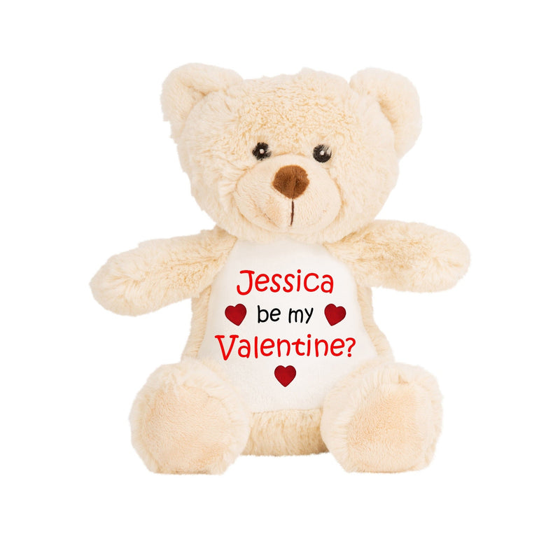 Personalised Teddy Bear Be My Valentine Soft Toy with Name showing Be My Valentine