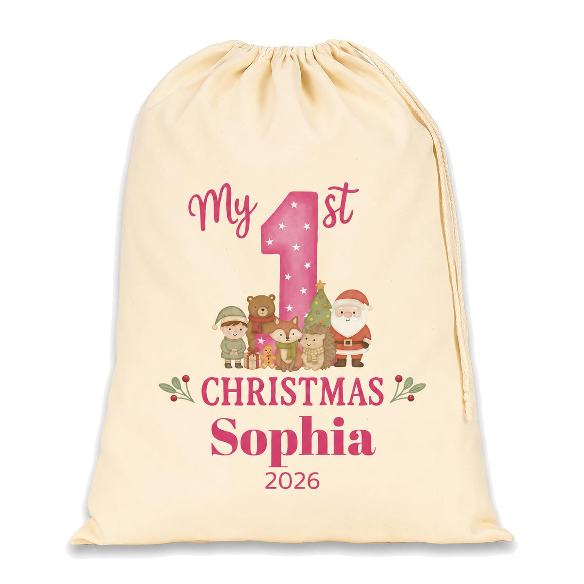 Personalised Pink Extra Large Santa Sack with Name - alternative view