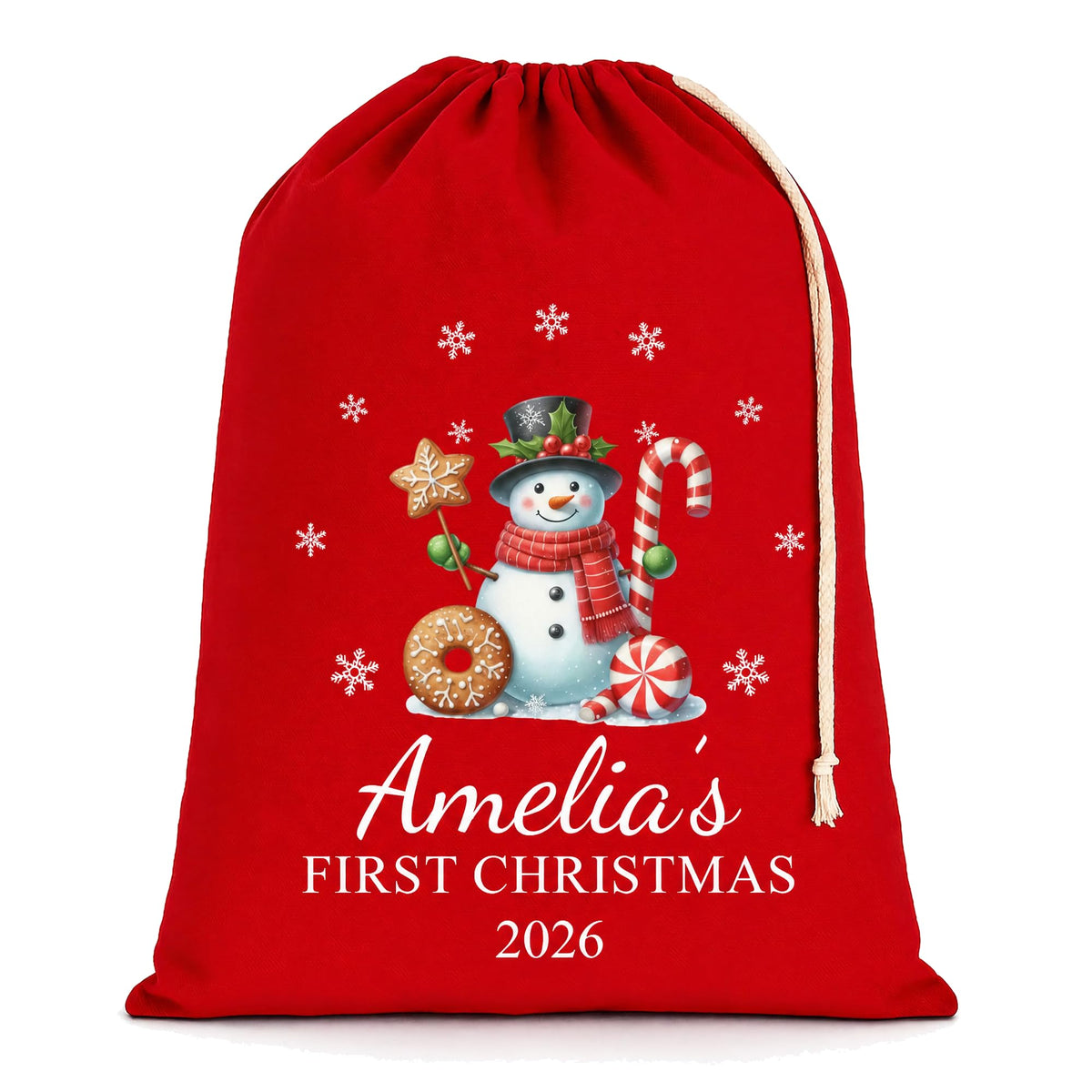 Personalised Red Candy Cane Snow Extra Large Santa Sack with Name