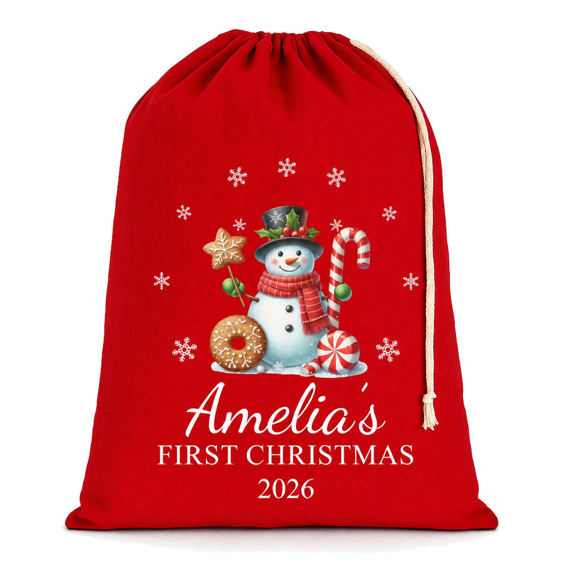 Personalised Red Candy Cane Snow Extra Large Santa Sack with Name