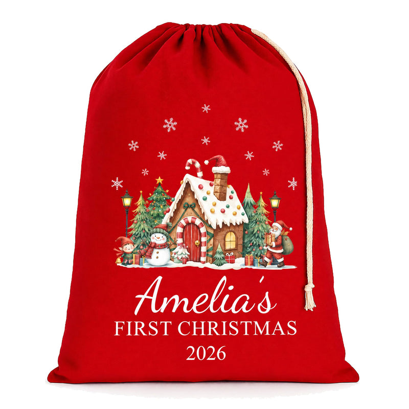 Personalised Red Festive House Extra Large Santa Sack with Name