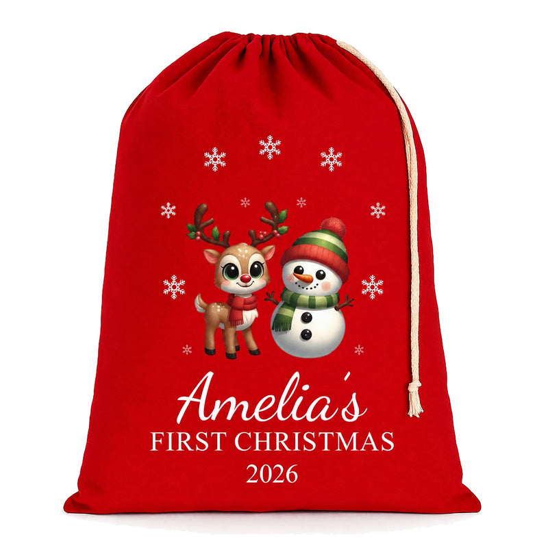 Personalised Red Reindeer Snowman Extra Large Santa Sack with Name