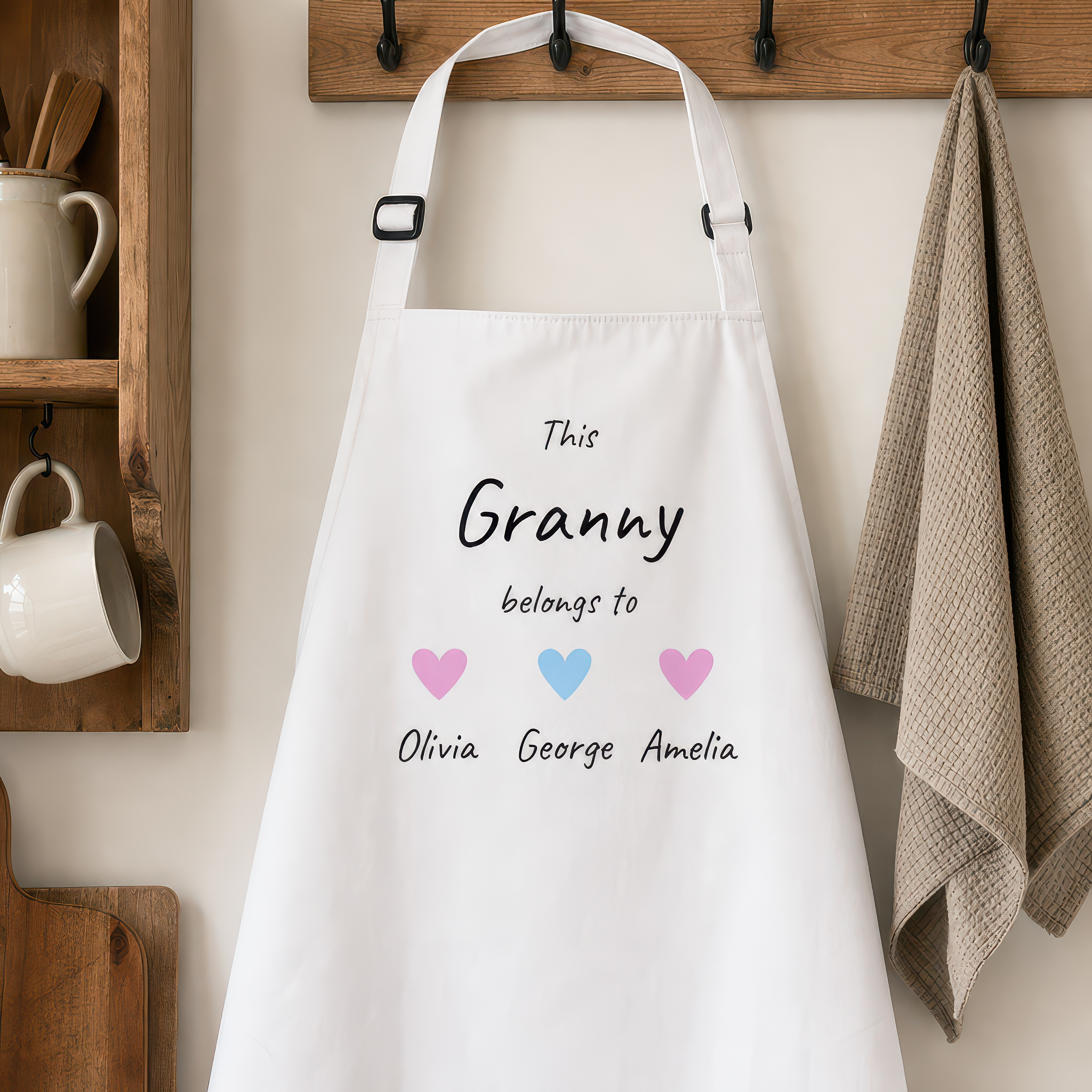Personalised Granny Hearts Design Apron with Names - alternative view