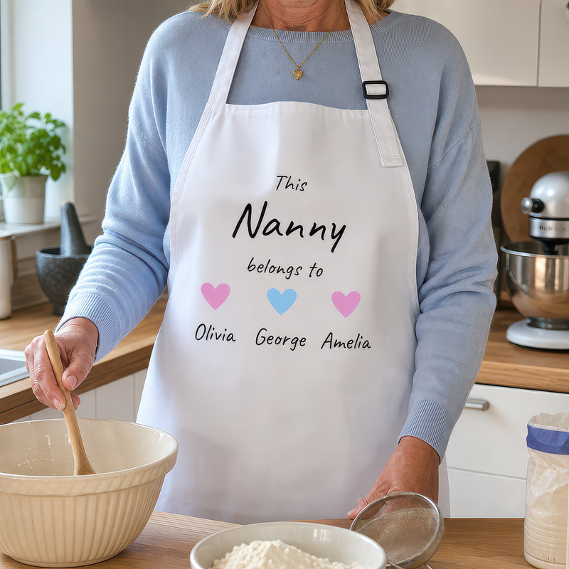 Personalised Nanny Hearts Design Apron with Names - alternative view