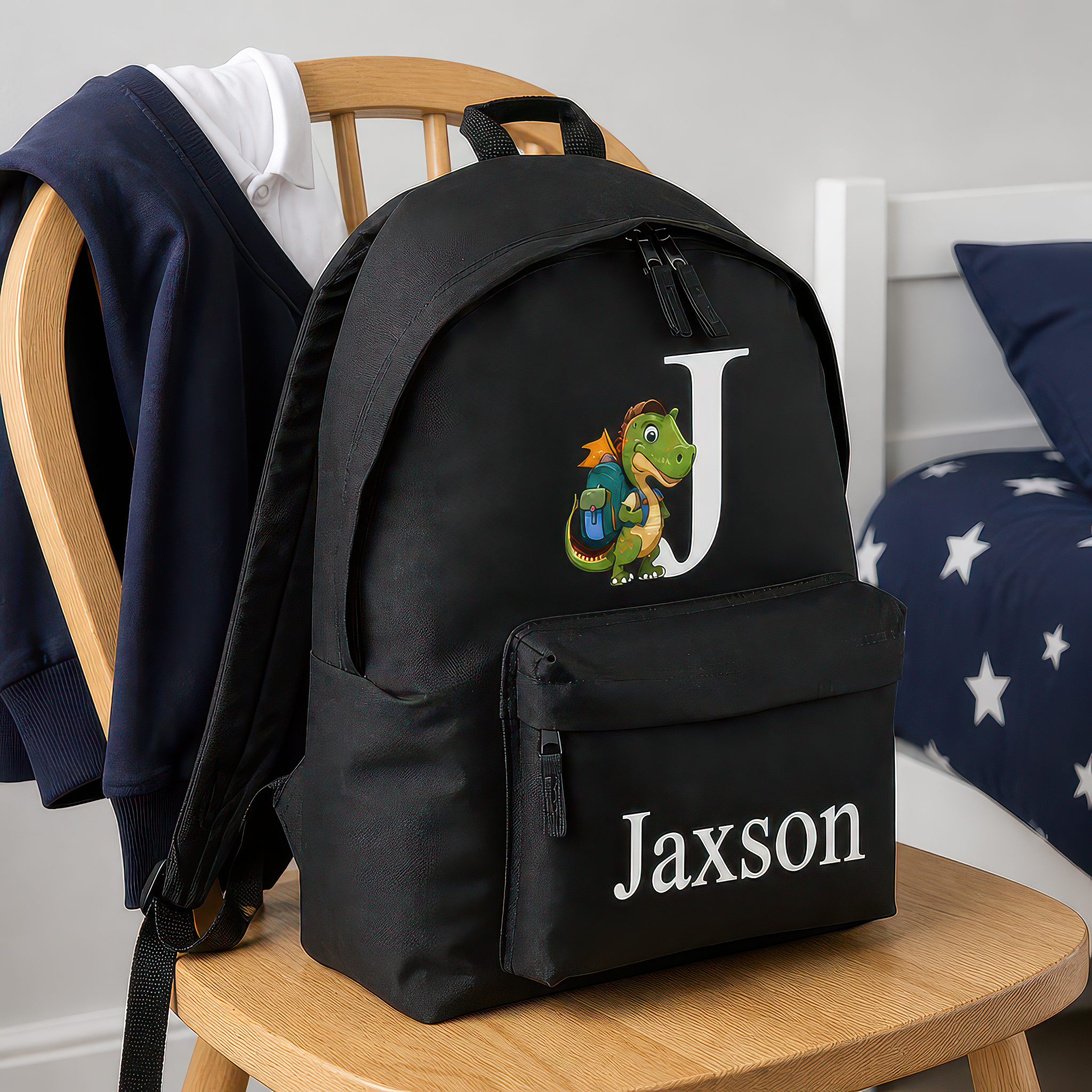 Personalised Dinosaur Initial Kids Backpack with Name and Initial - alternative view
