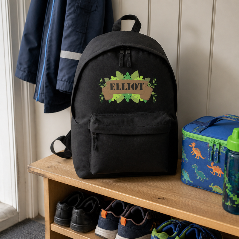Personalised Jungle Leaves Banner Kids Backpack with Name
