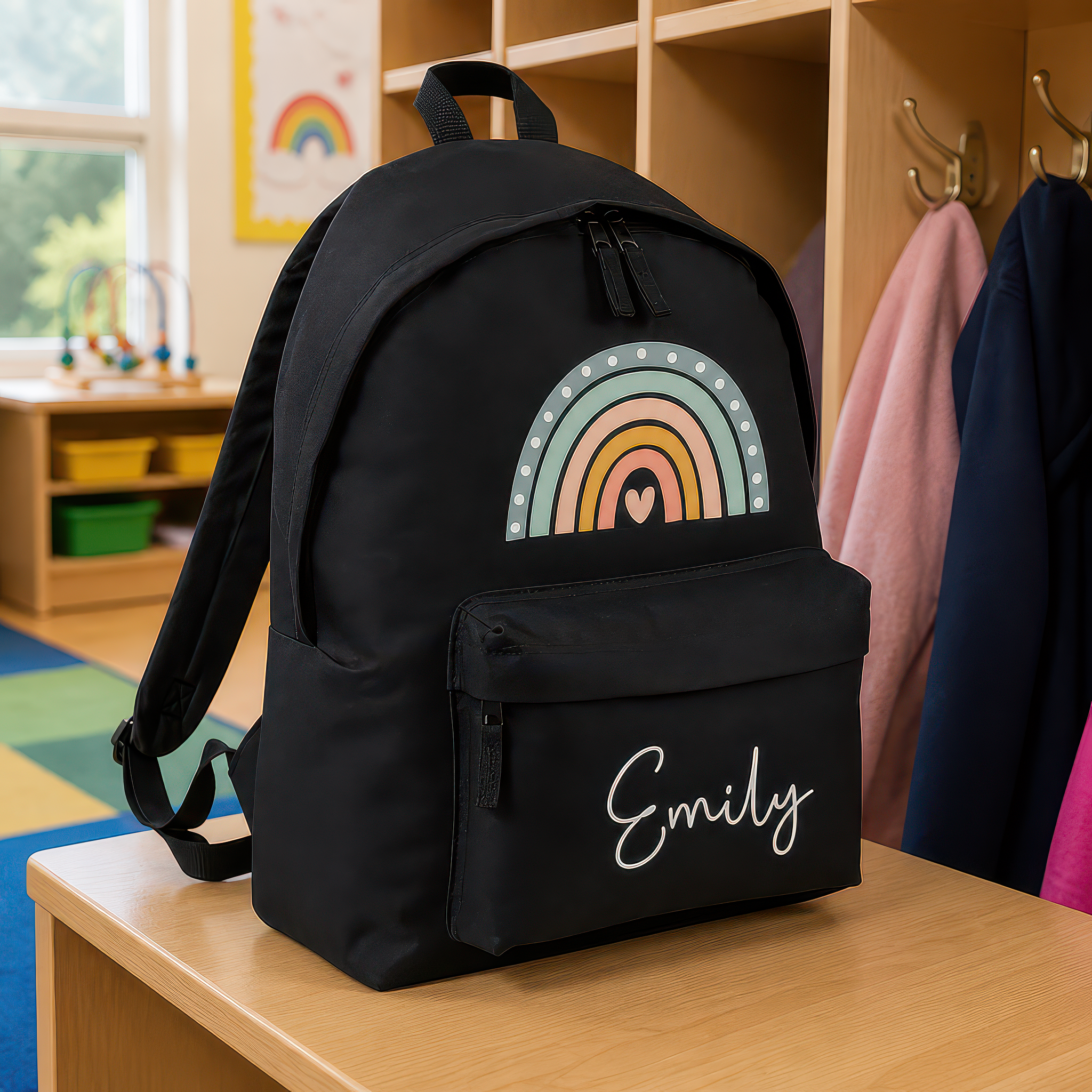Personalised Boho Rainbow Kids Backpack with Name - alternative view