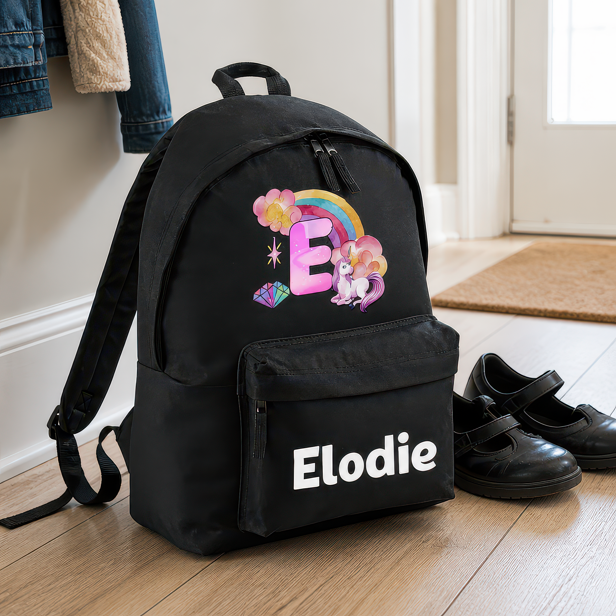 Personalised Unicorn Initial Kids Backpack with Name and Initial - alternative view