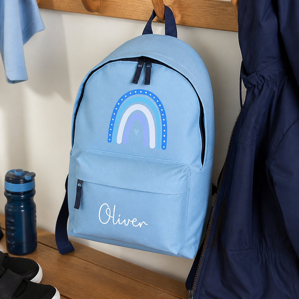 Personalised Blue Rainbow - Light Blue - Backpack Kids Backpack with Name