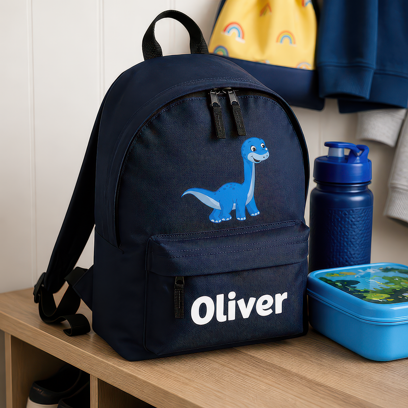 Personalised Dinosaur - Navy Kids Backpack with Name - alternative view