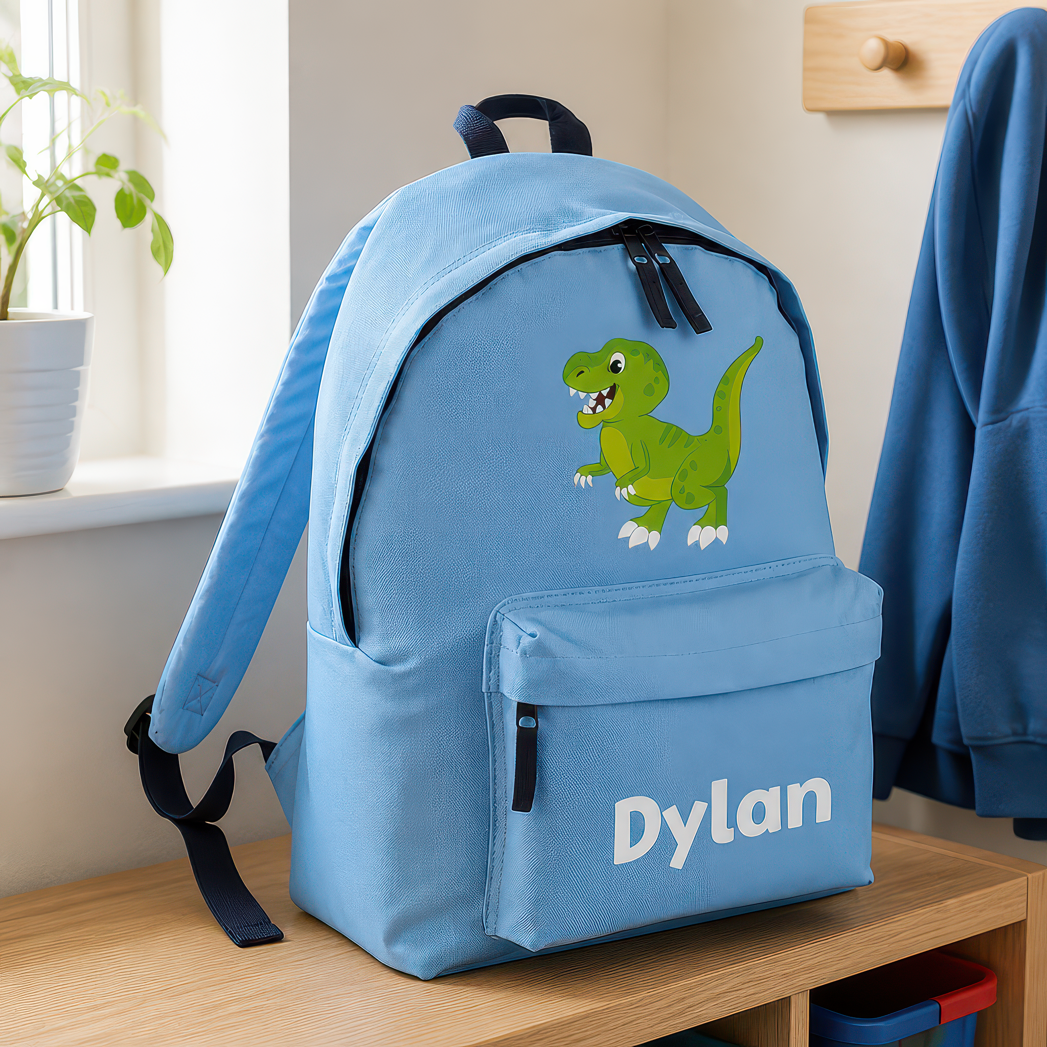 Personalised Dinosaur - Blue Kids Backpack with Name - alternative view